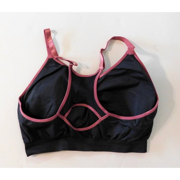Reebok Sports Bra Racerback 2XL Gray Pink Trim Adjustable Straps Removable Pads - Picture 6 of 8